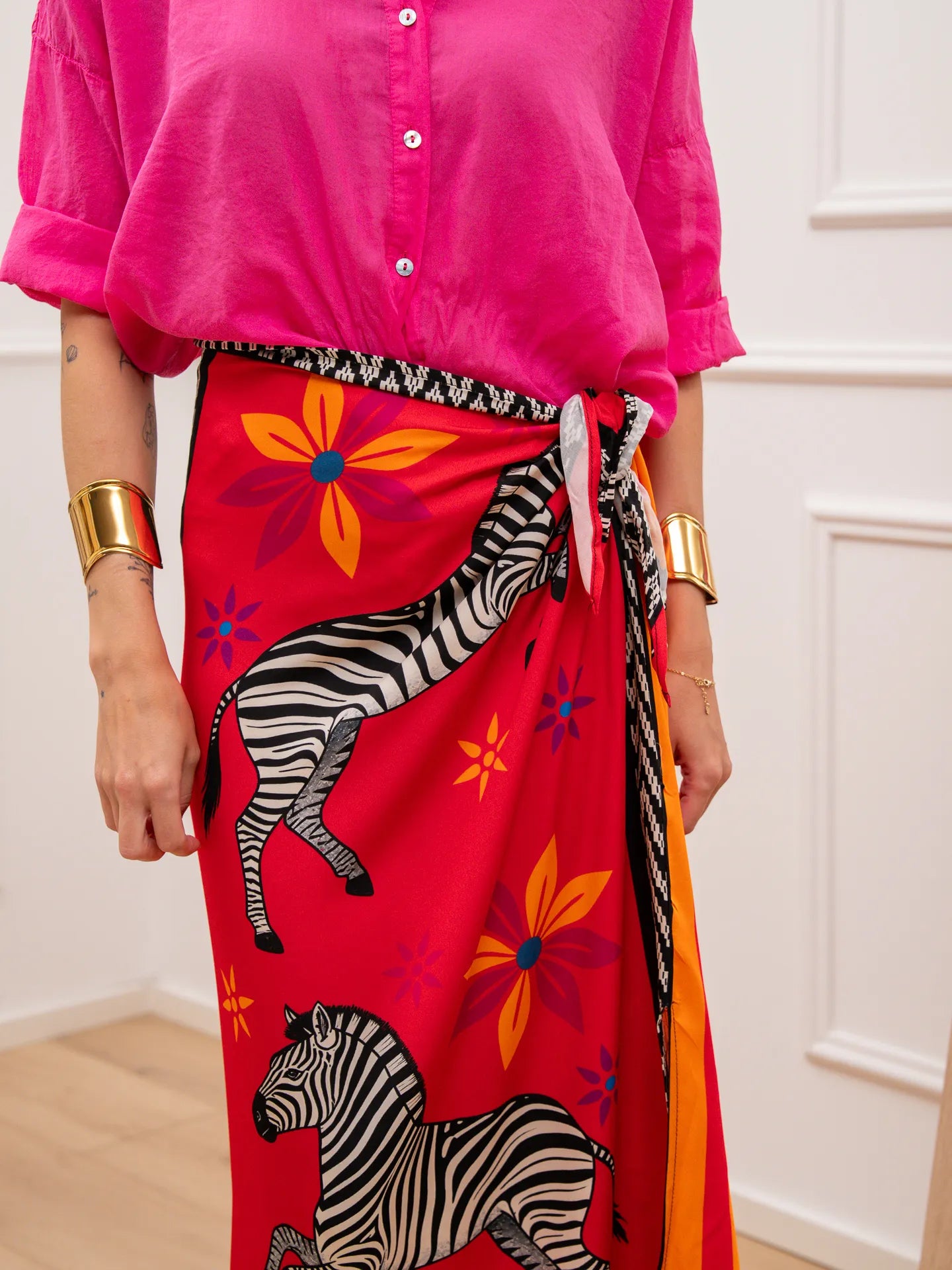 Gonna pareo lunga Zebra fucsia e arancio - Tensione In