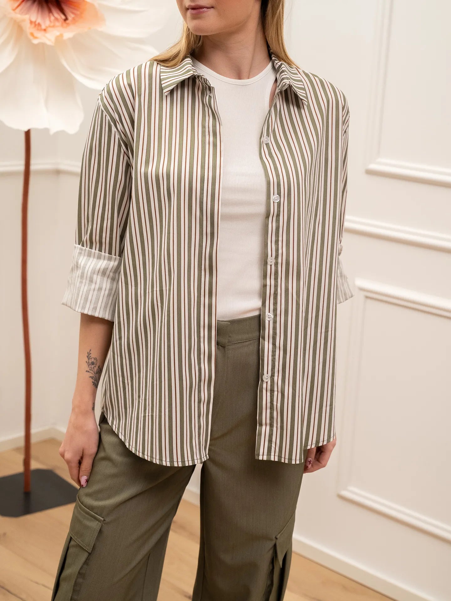 Camicia riga verde e coccio in cotone - HaveOne