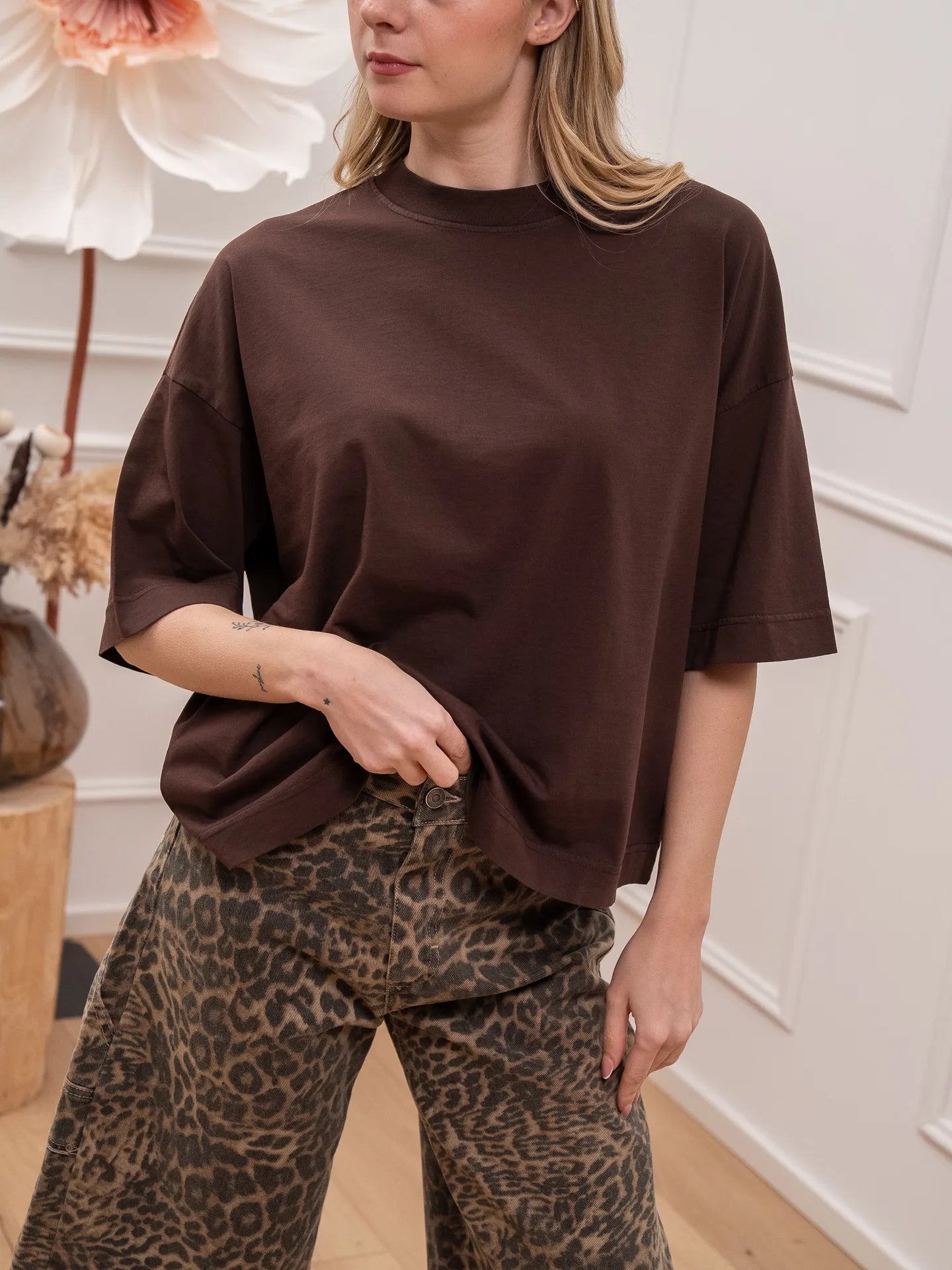 T shirt cioccolato mezza corta bordi spessi - HaveOne