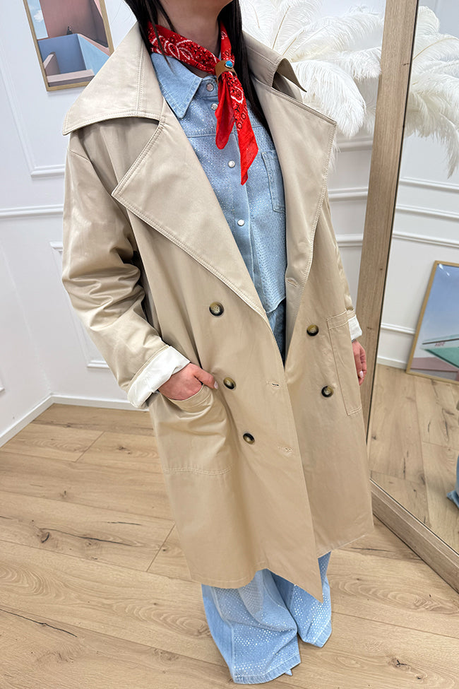 Trench over beige doppiopetto con tasconi - HaveOne