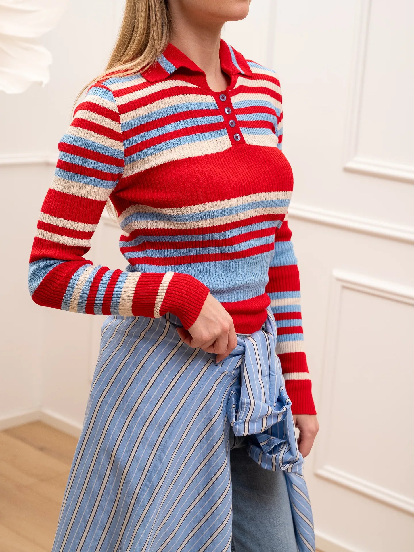 Polo a costine rosso, burro e celeste slim fit - HaveOne
