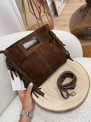 Borsa scamosciata marrone con frange - HaveOne