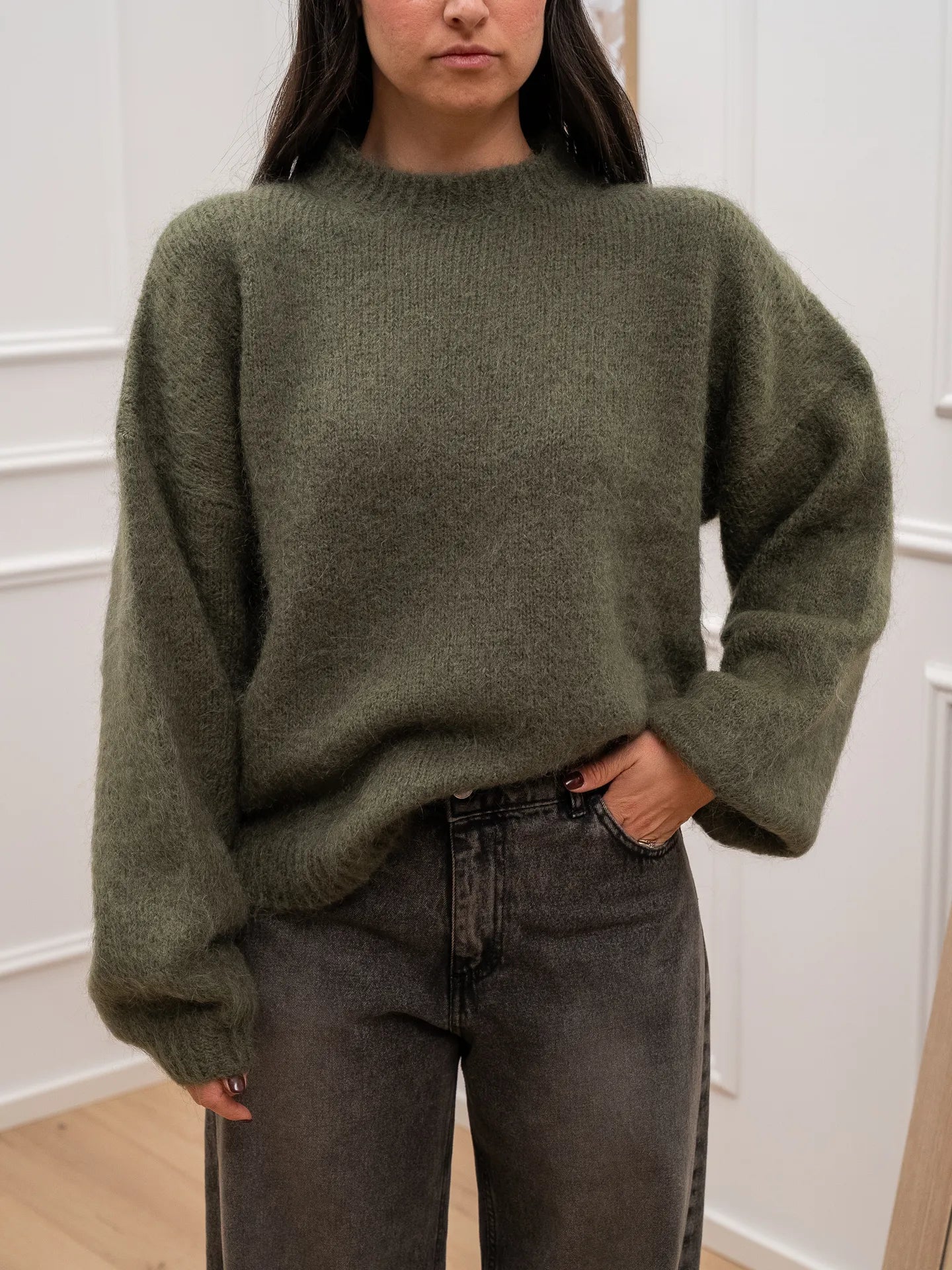 Maglia verde manica palloncino misto mohair - Tensione In