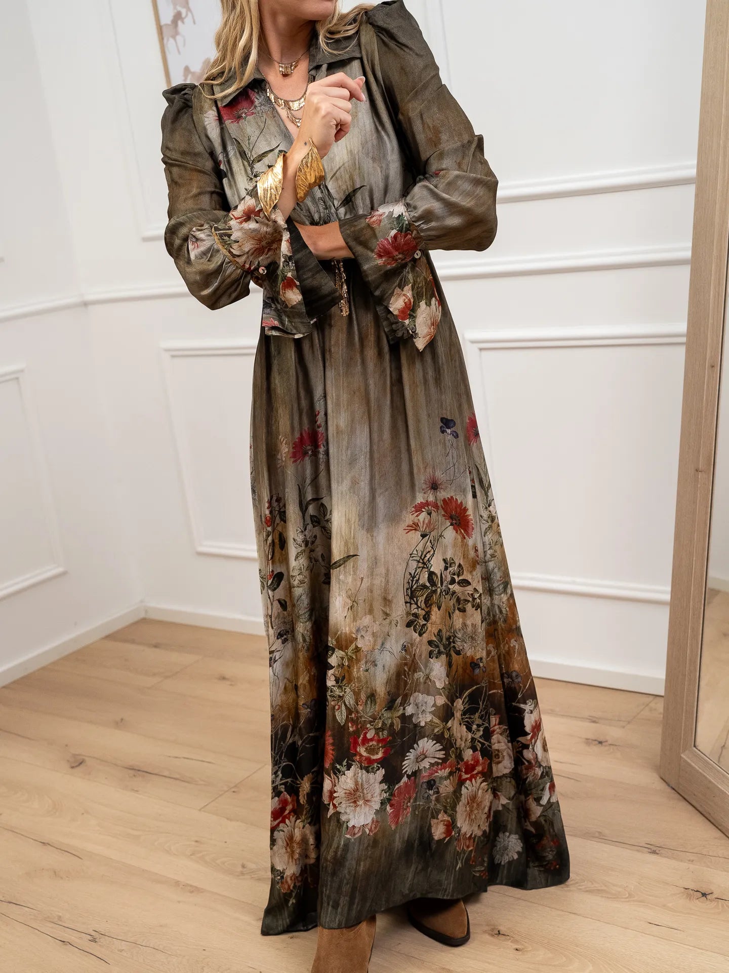 Vestito lungo Botanic fango - Vicolo