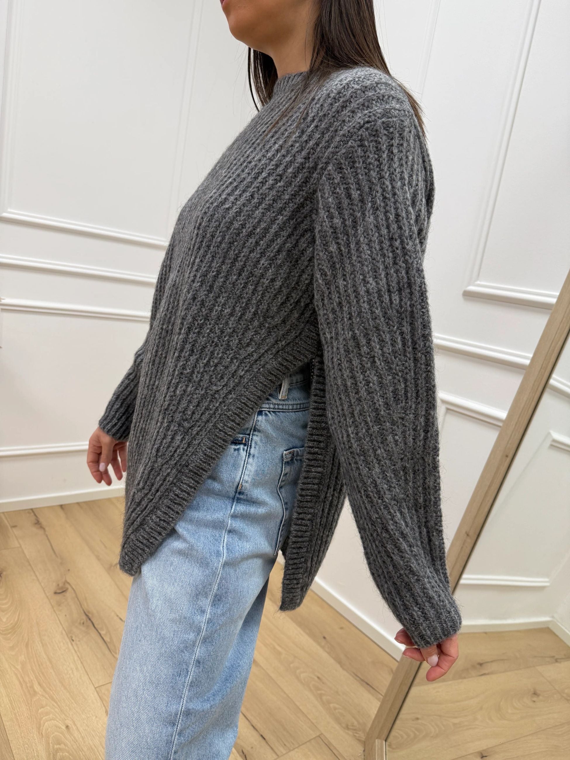 Maxi maglia grigia con spacco misto mohair - Kontatto