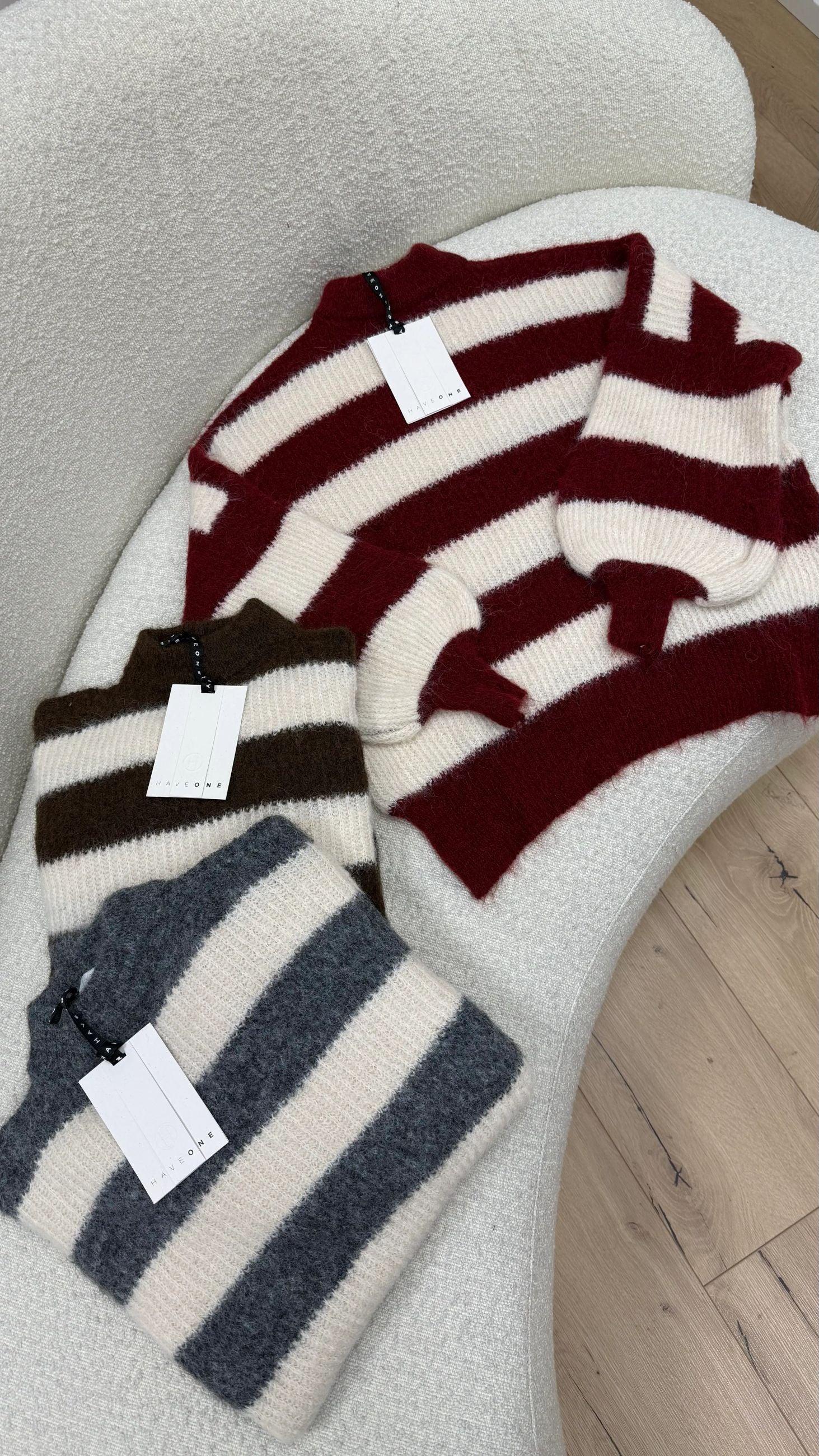 Maglia riga a scatola bordeaux e panna - HaveOne