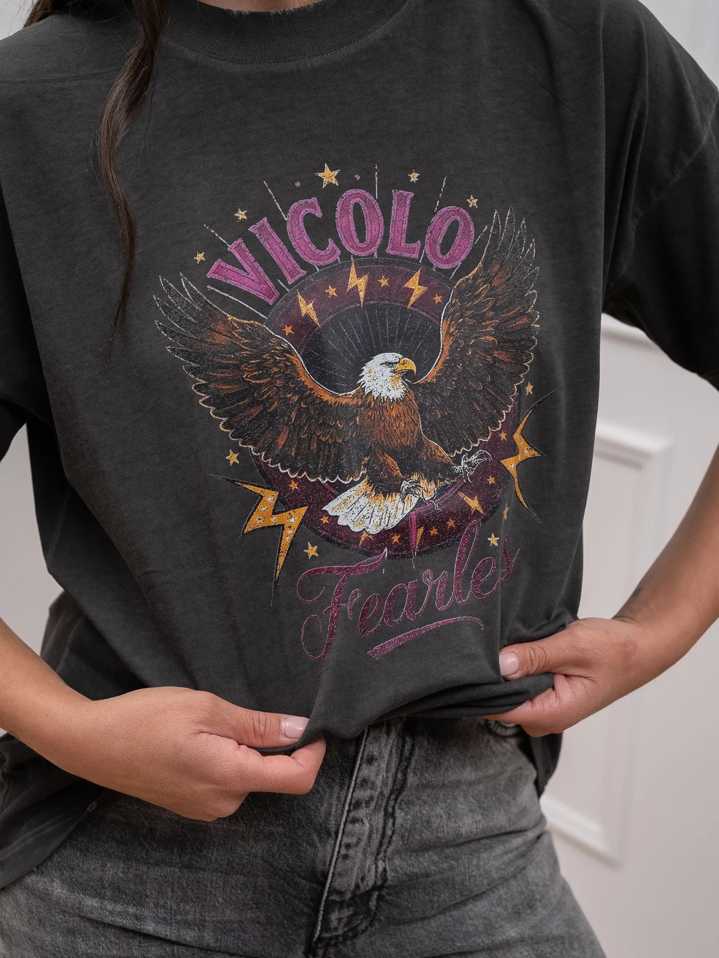 T shirt "Fearless" grigia destroy - Vicolo