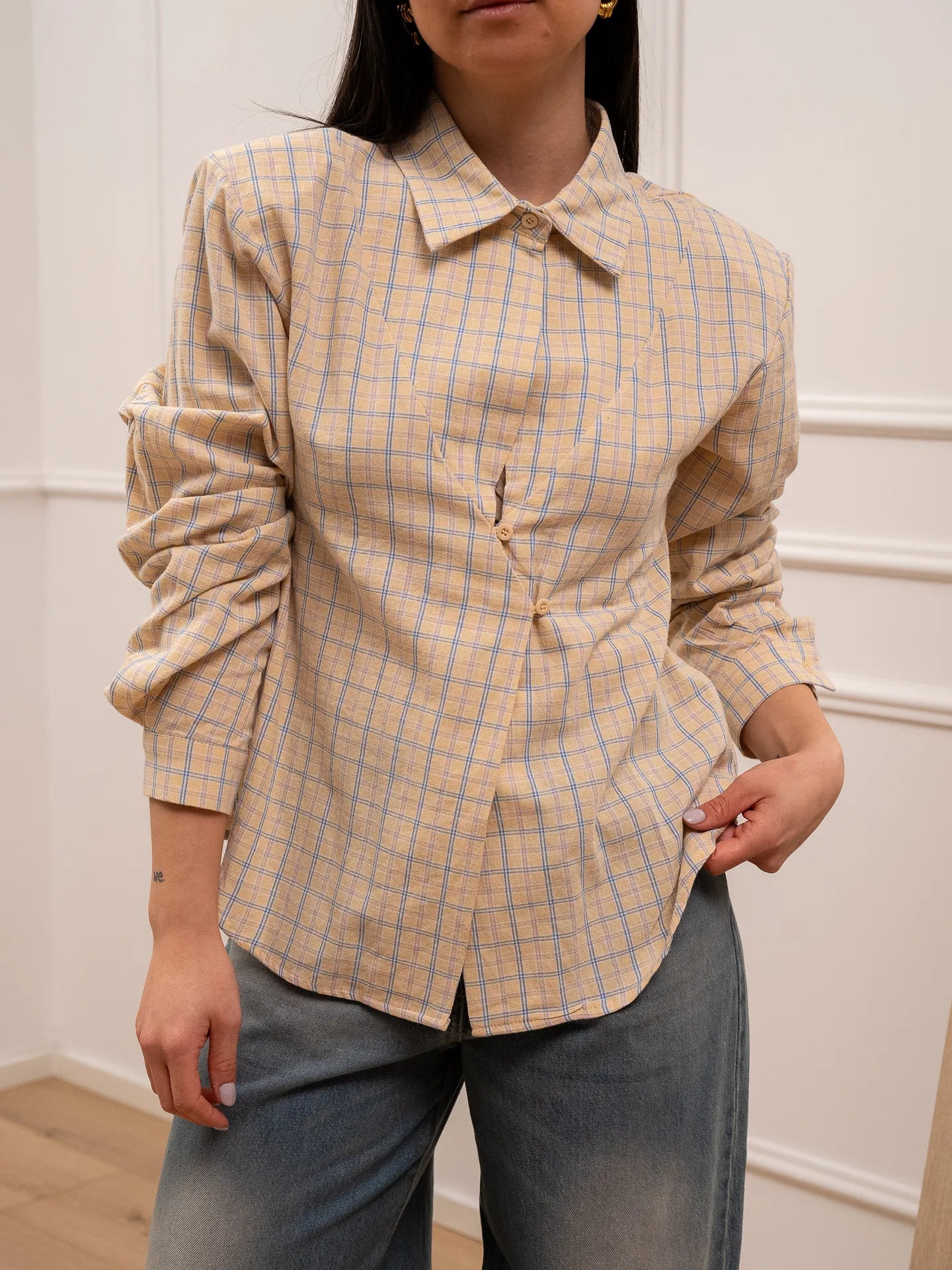 Camicia check giallino con bottoncini - Crispy
