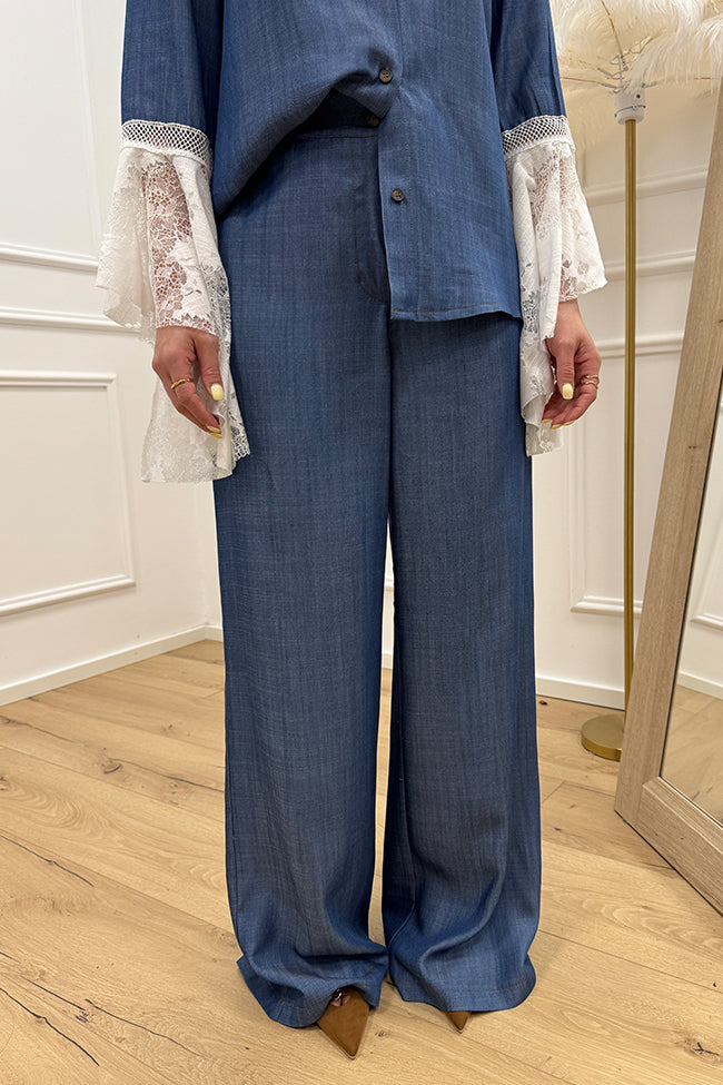 Pantaloni palazzo in chambray con foulard - HaveOne