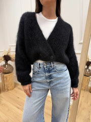 Cardigan kid mohair nero con bottone laterale - Dixie