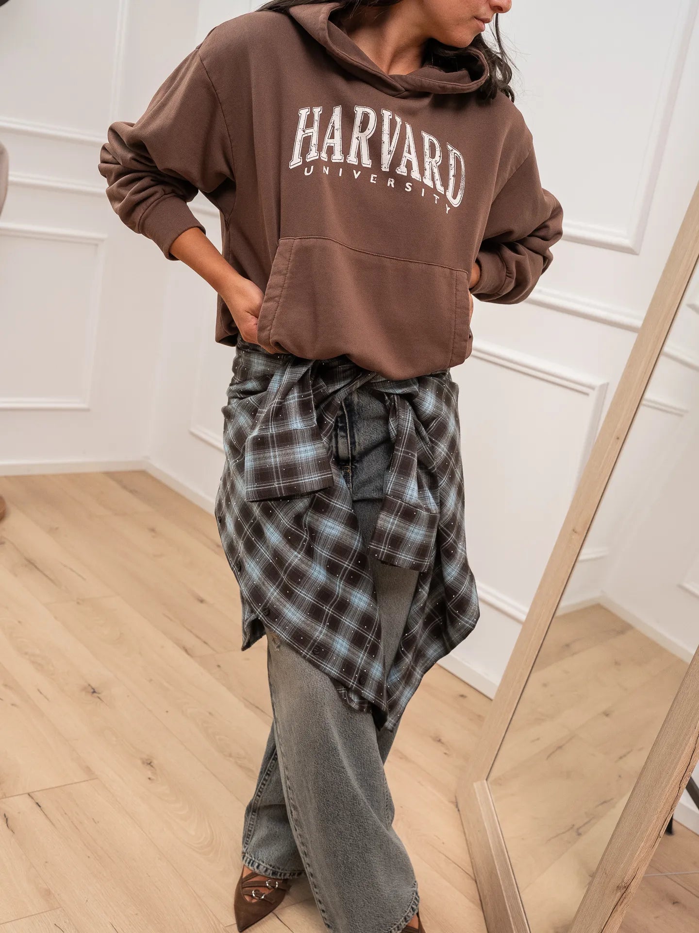 Camicia Viky celeste check con strass - Crispy