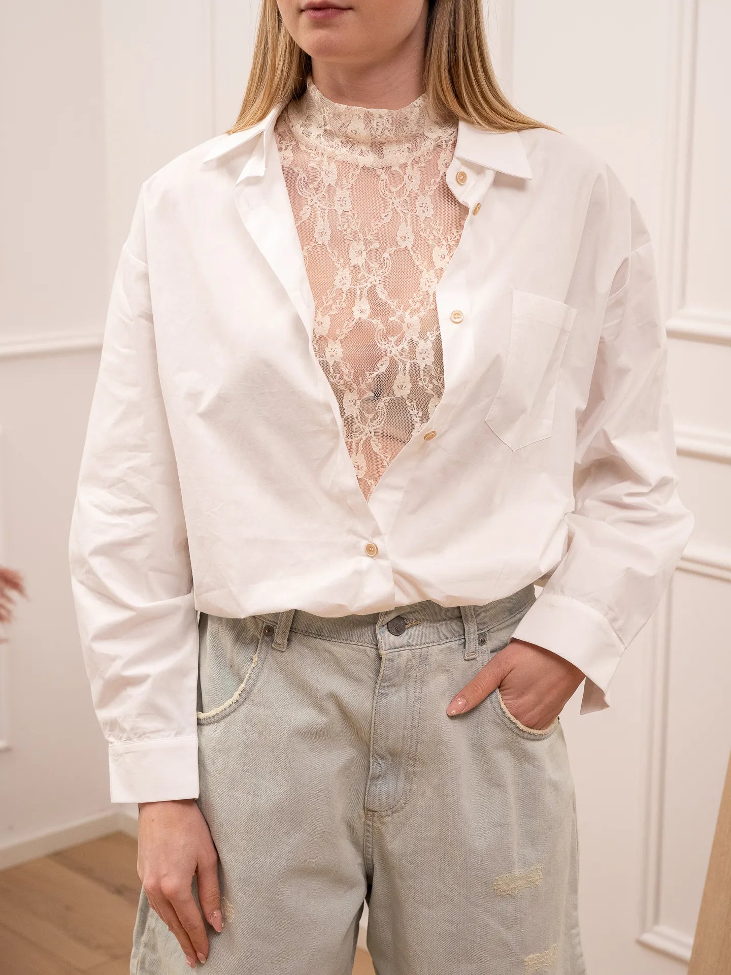 Camicia con top in pizzo bianco - HaveOne