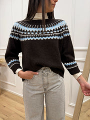 Maglia norvegese moro, panna e azzurro - HaveOne