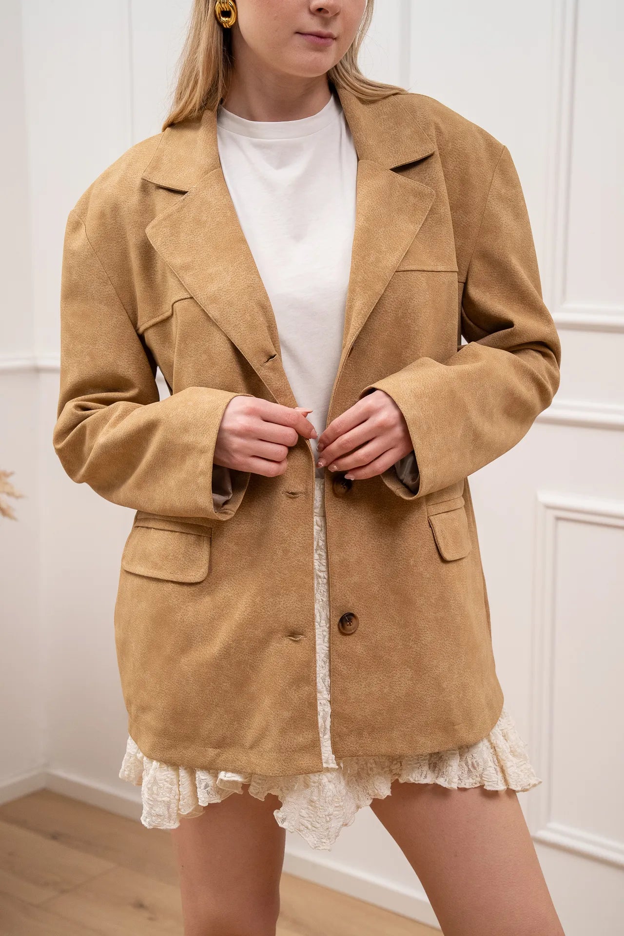 Giacca over in suede camel - HaveOne