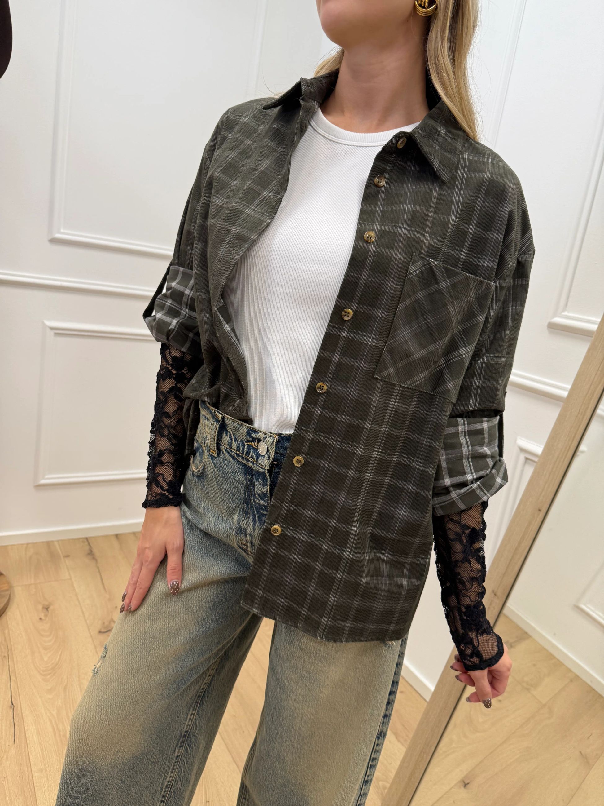 Camicia check militare con manica in pizzo - Vicolo