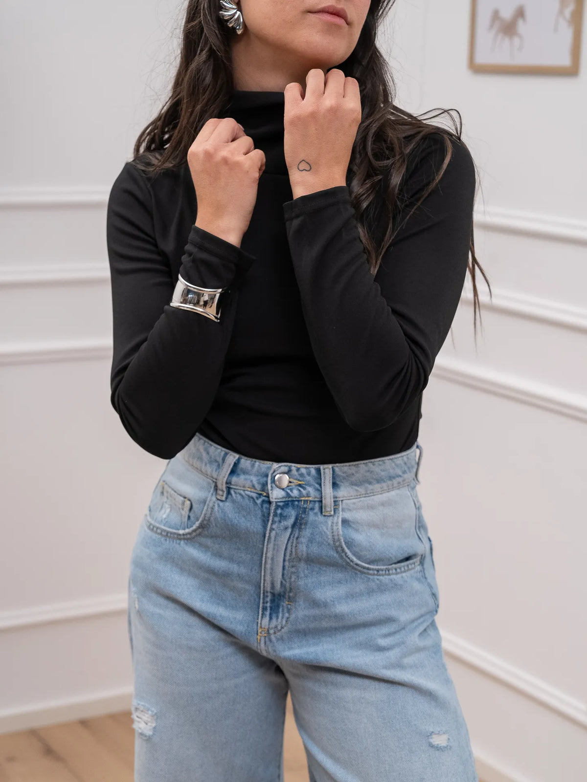 Body collo alto nero a manica lunga - Glamorous