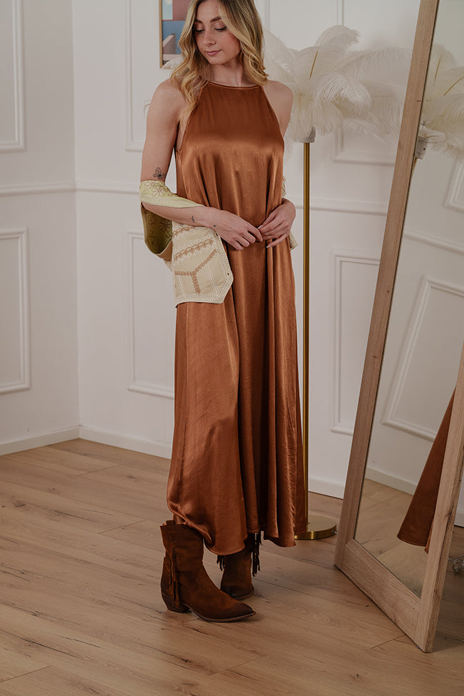 Vestito trapezio terra in viscosa zigrinata - HaveOne