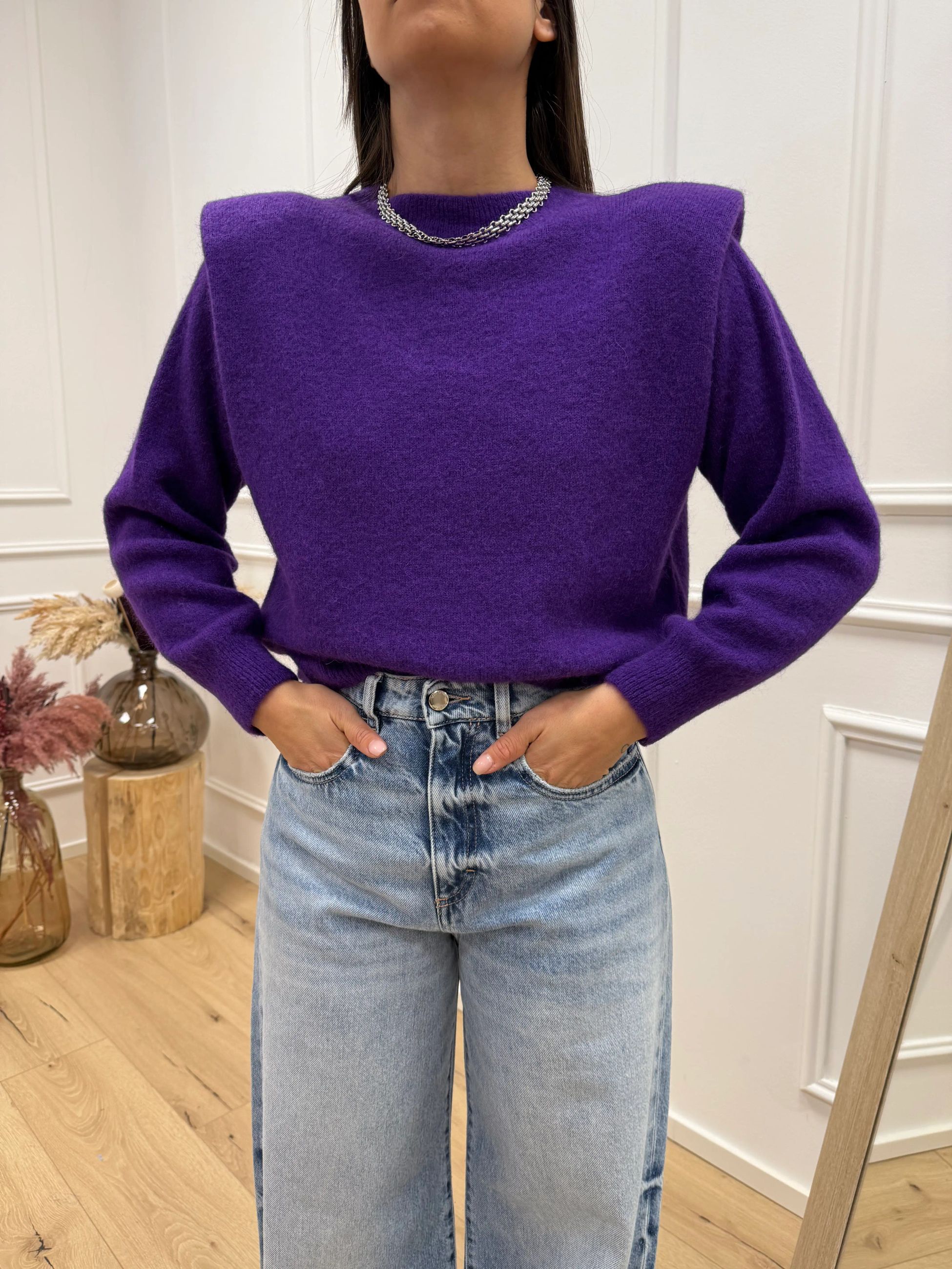 Maglia baby alpaca viola con spalle imbottite - Dixie