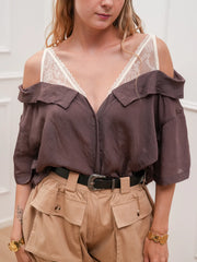 Camicia Nancy fondente in mussola e pizzo - You Decide