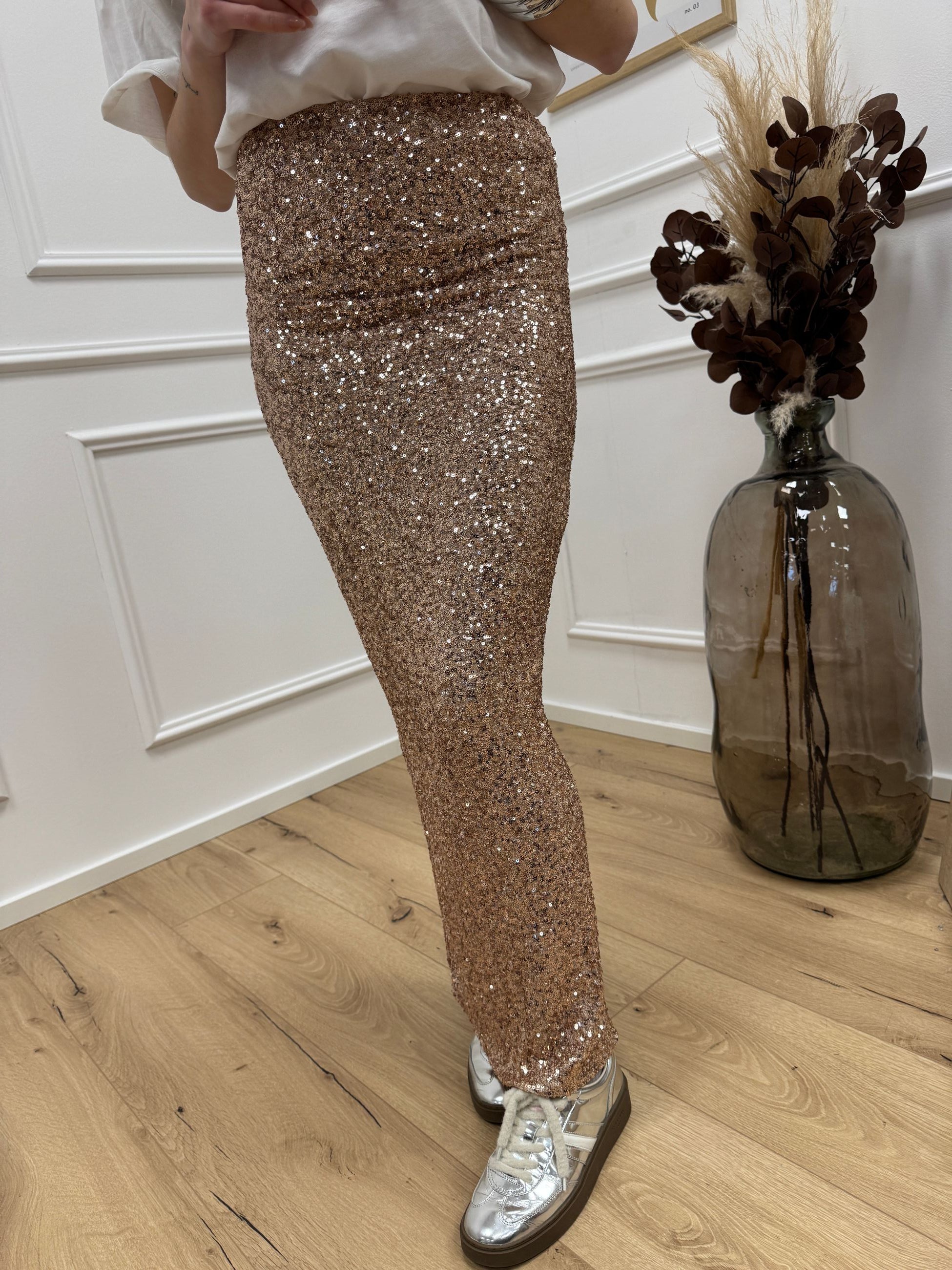 Gonna tubino in paillettes oro rosa - SoAllure