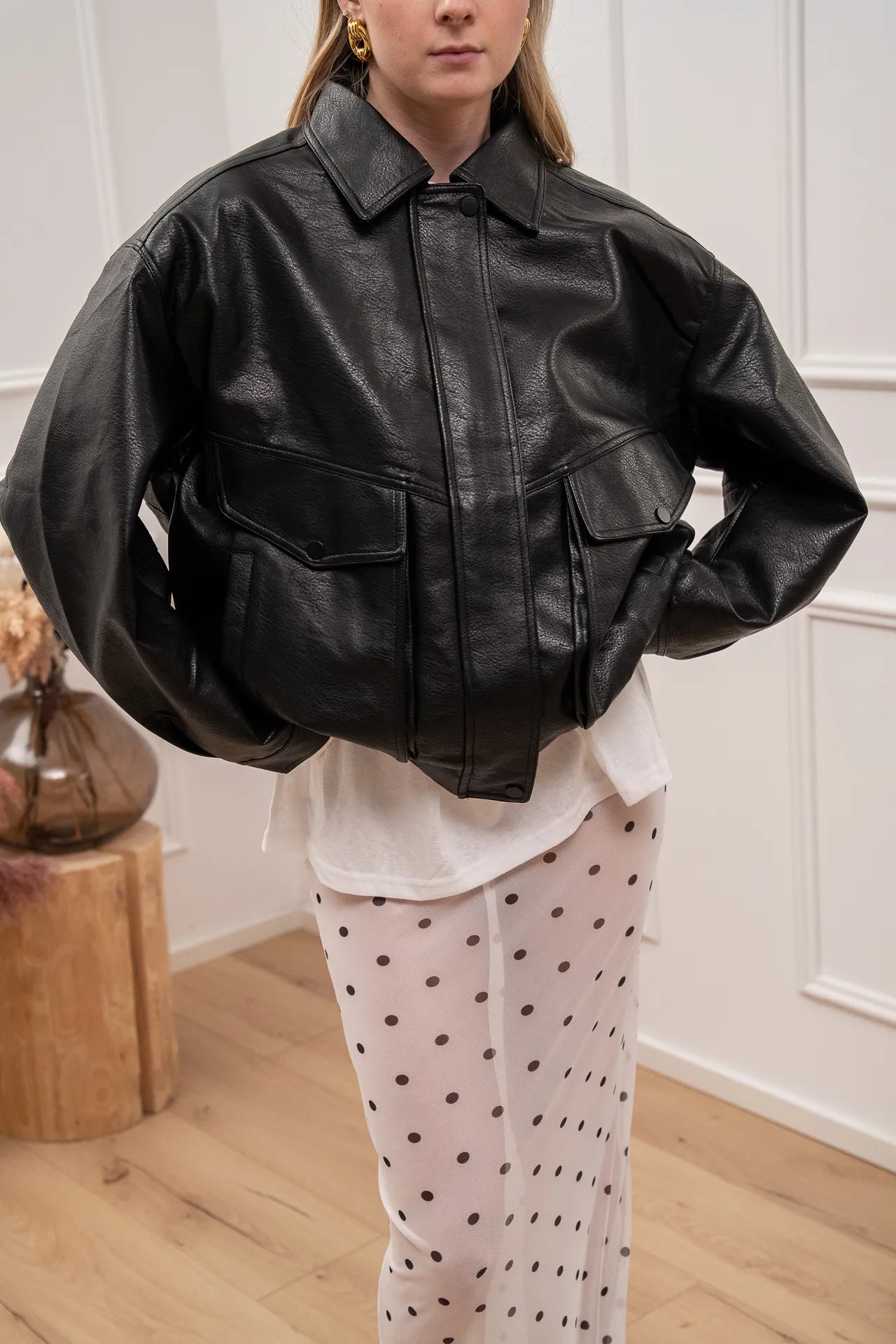 Bomber ecopelle martellata nero fit oversize - HaveOne