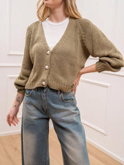 Cardigan kaki bottoni gioiello con perla - HaveOne