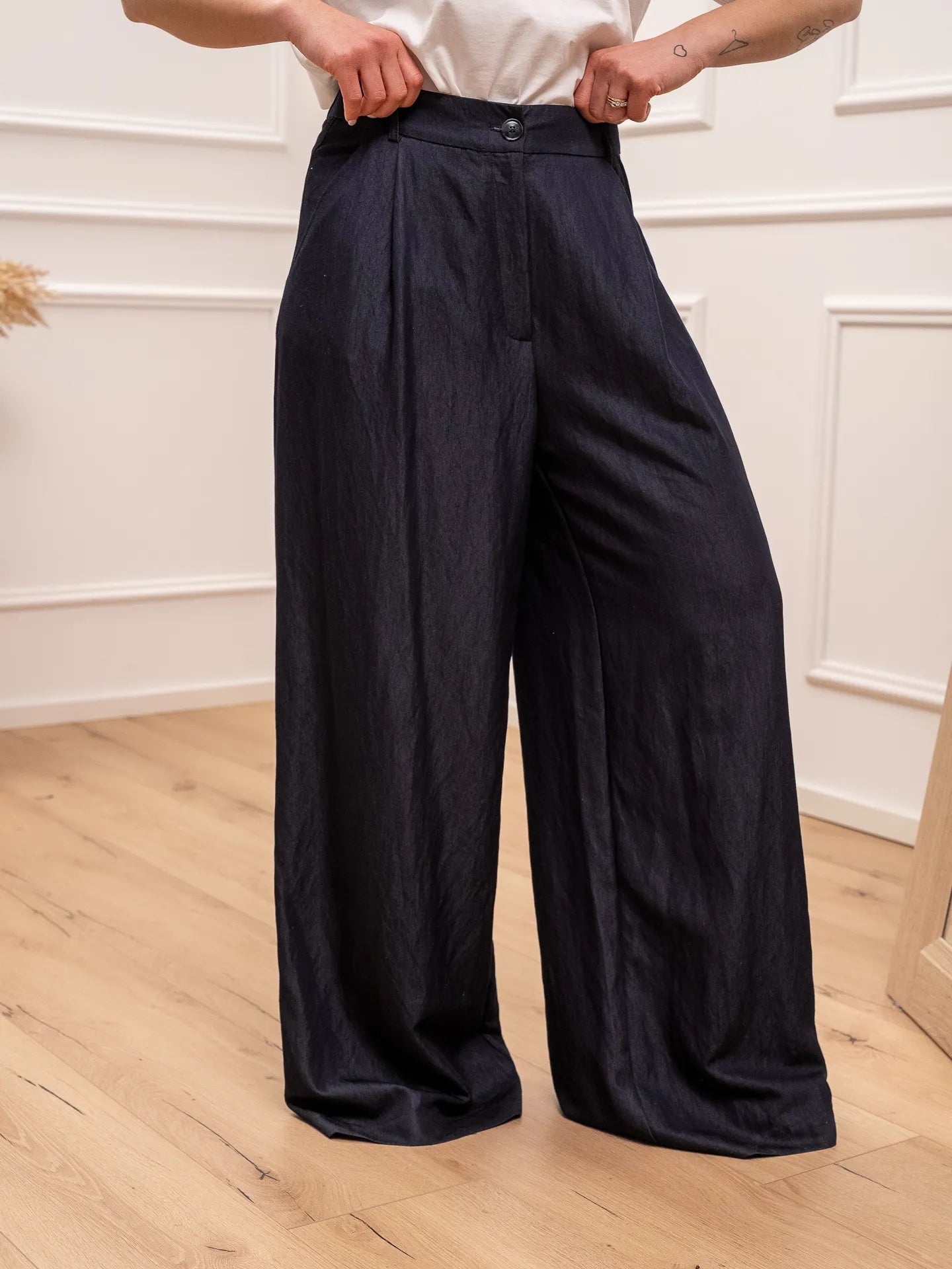 Pantaloni palazzo Gallery in chambray blu - You Decide