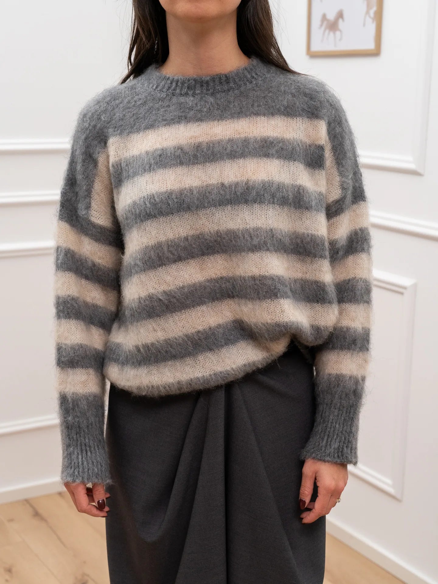 Maglia a righe grigio e beige misto mohair - Kontatto
