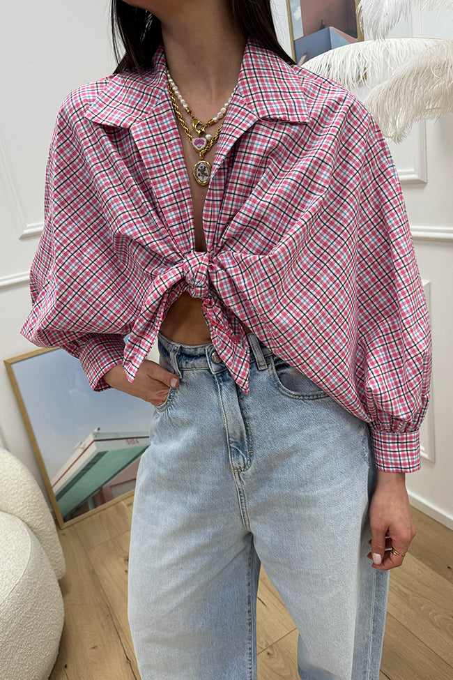 Camicia vichy rosa con nodo - Crispy