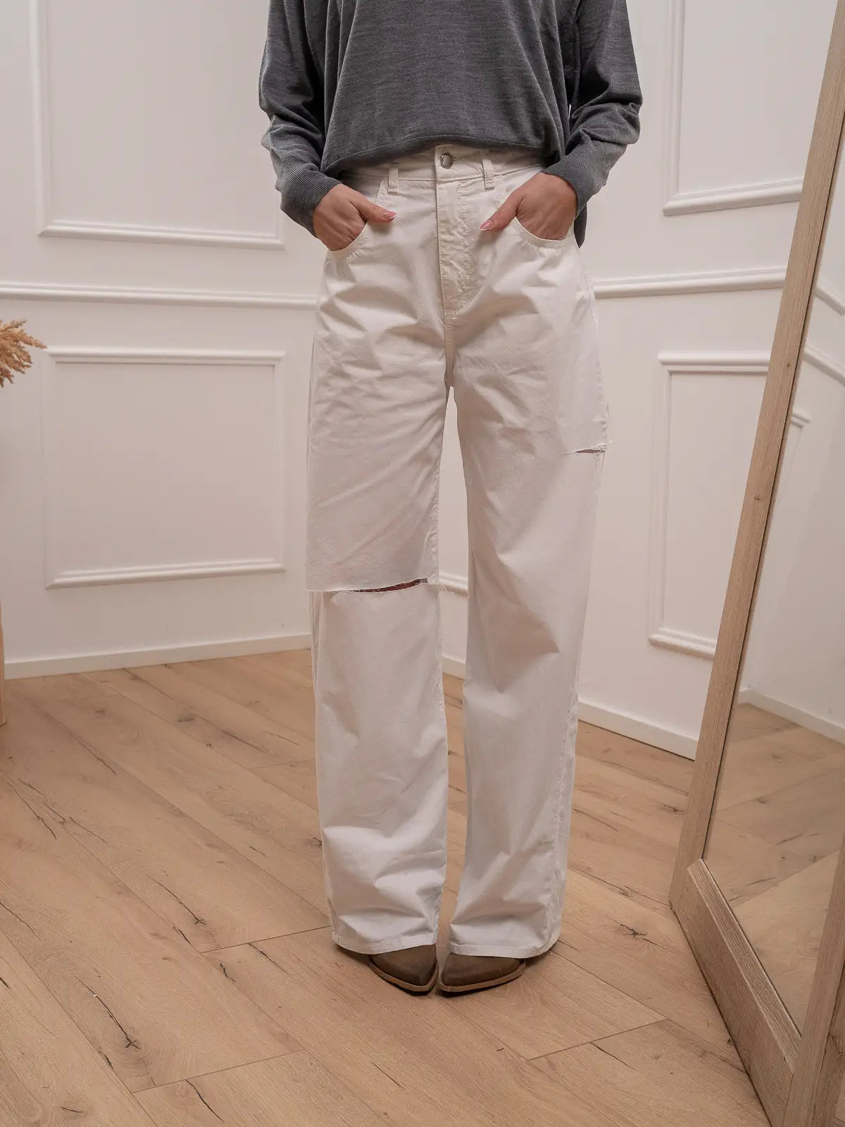 Jeans Poppy bianco in cotone croccante - Icon Denim