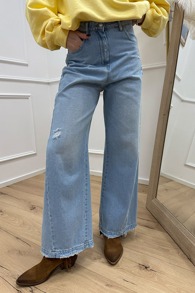 Jeans lavaggio chiaro wide leg fit con rotture - HaveOne