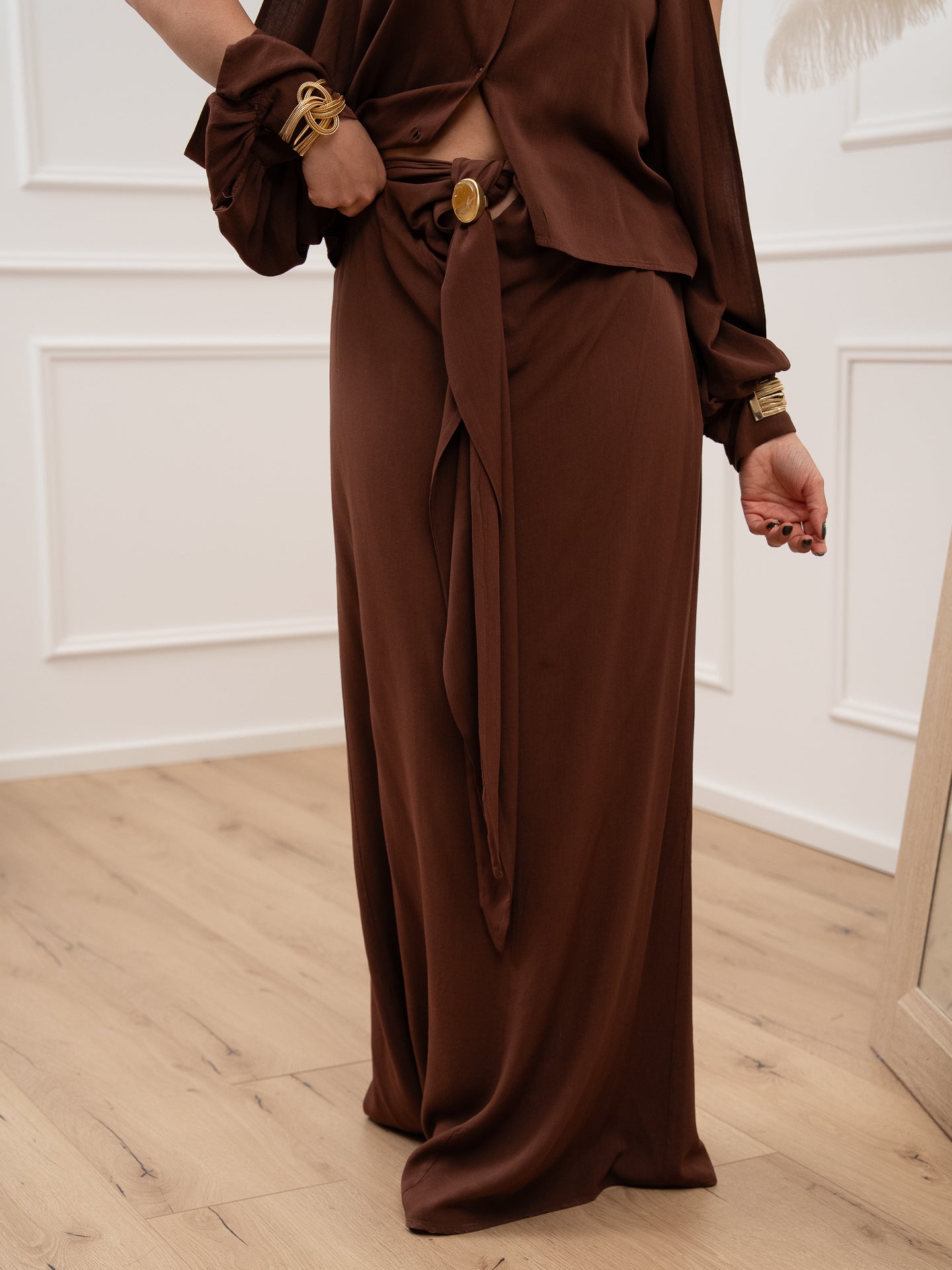 Gonna lunga cioccolato fusciacca con pietra - HaveOne