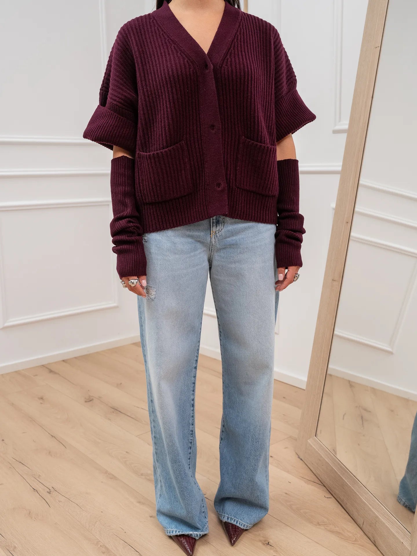 Cardigan chianti con manicotto in lana - Vicolo