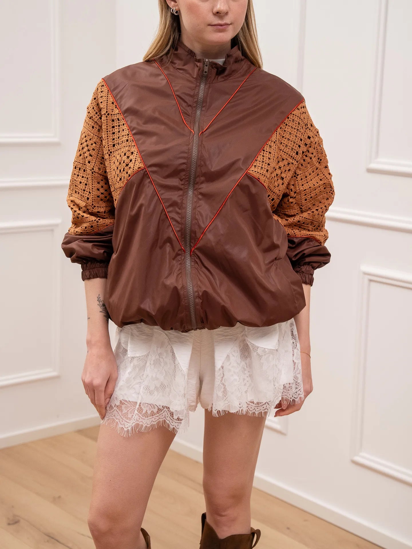 Bomber moro, terracotta e rosso con dettaglio crochet - Vicolo