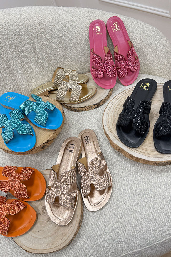 Ciabatta Oran rose gold con strass in pelle - Ovyè