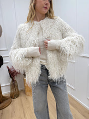 Giacca stile bomber panna con pagliuzze lamè - HaveOne