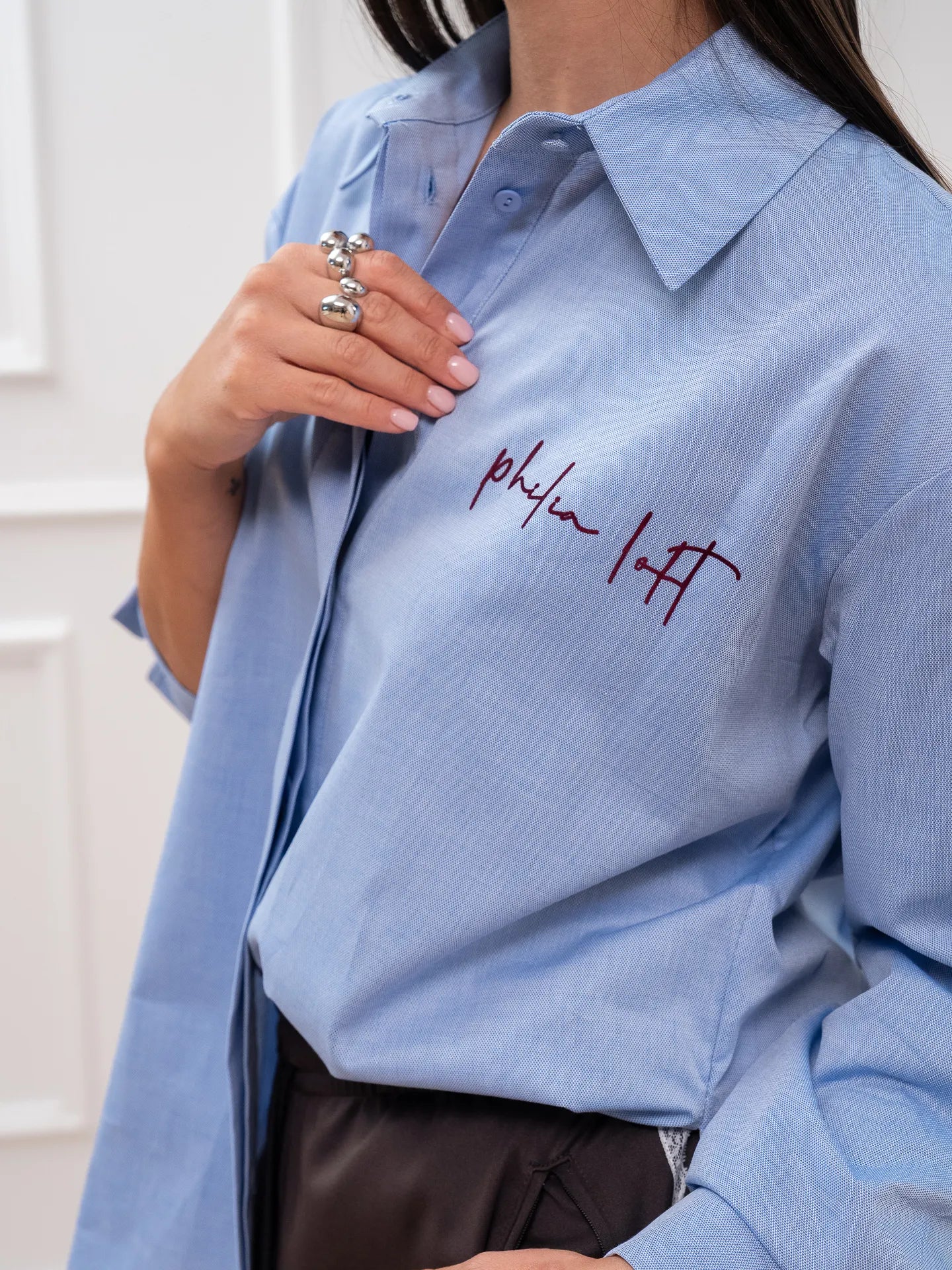 Camicia oxford logo floccato bordeaux - Philia Loft