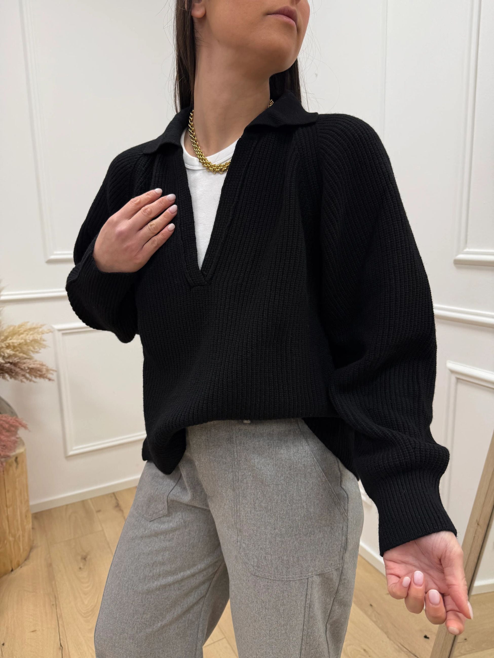 Polo costa inglese nero misto lana - Vicolo