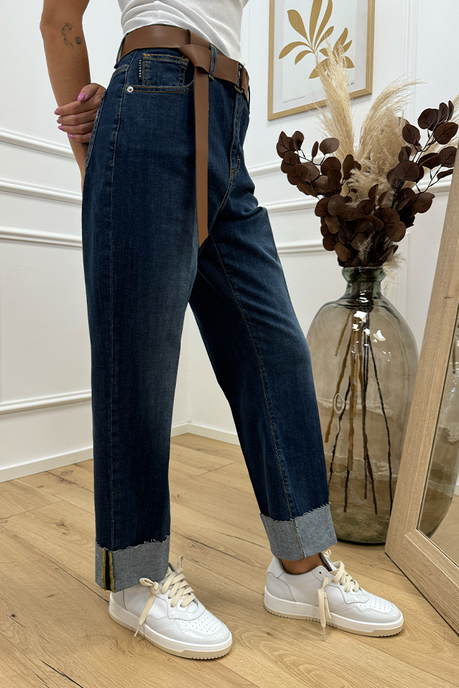 Haveone - Jeans Mandy blu scuro con cintura cuoio