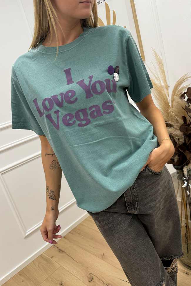 Newtone - T shirt trucker petrolio "I love you Vegas"