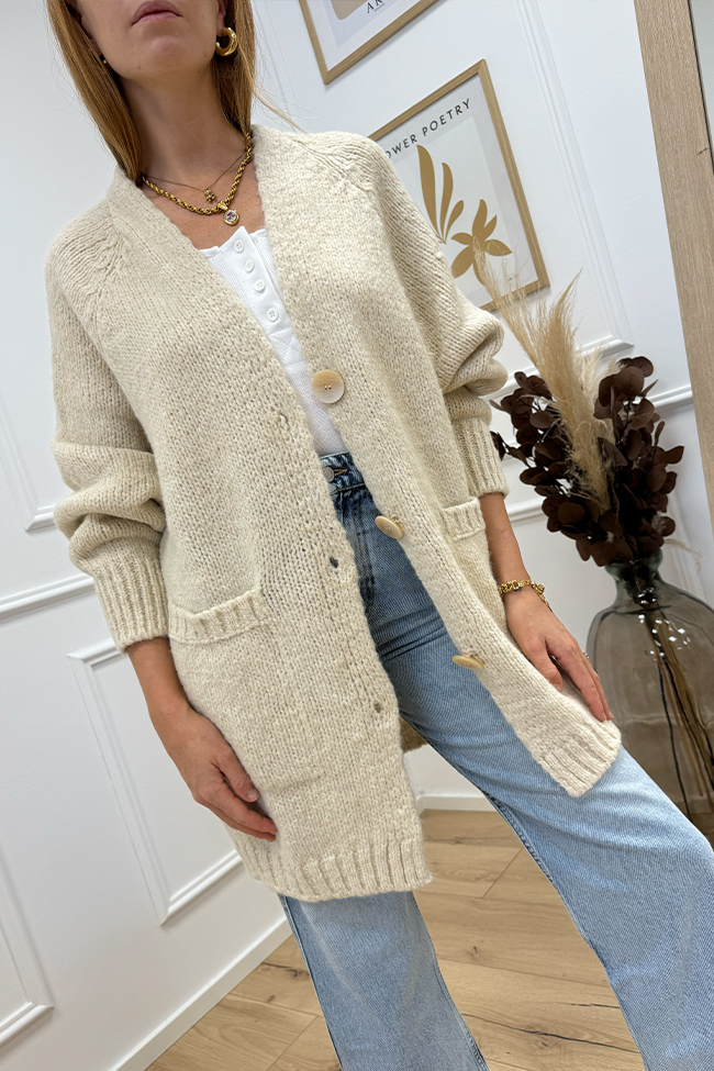 Haveone - Cardigan lungo calce con bottoni misto alpaca