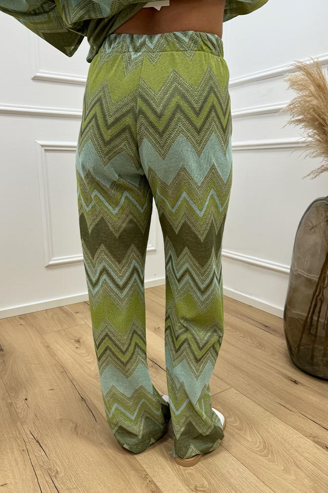 Haveone - Pantaloni zig zag verde, acqua con filo lurex