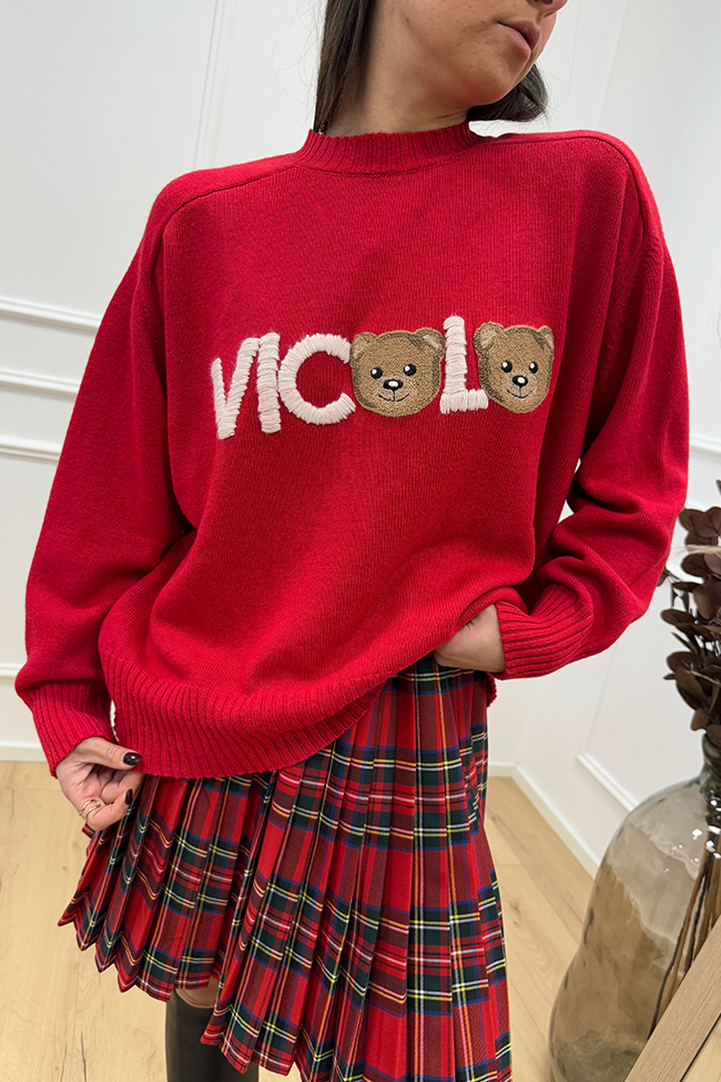 Vicolo - Maglione rosso ricamo logo teddy