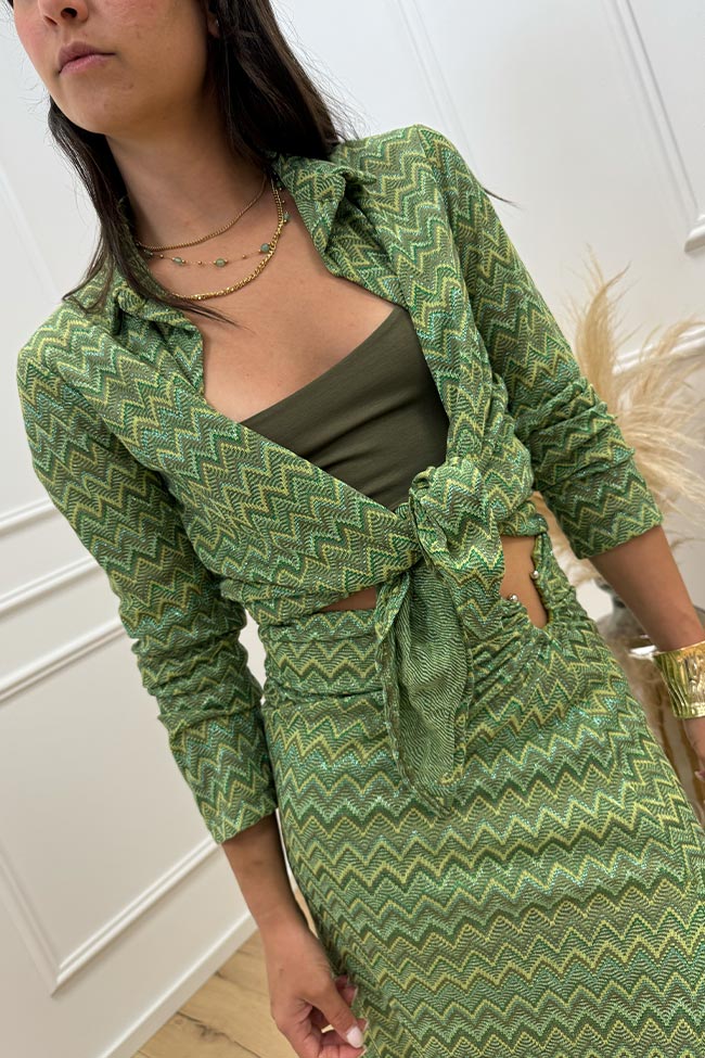 Haveone - Camicia zig zag verde con filo lurex