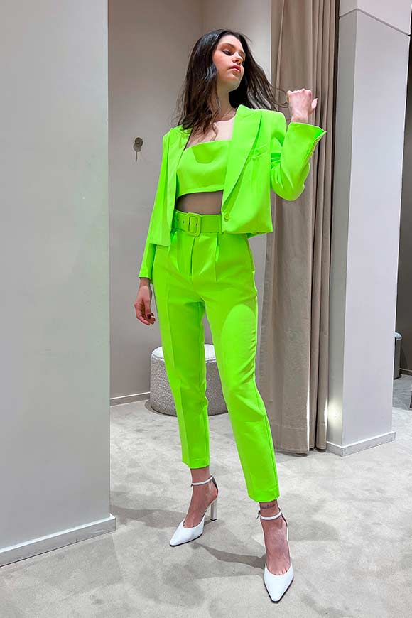 Vicolo - Neon green cigarette paper bag trousers with belt