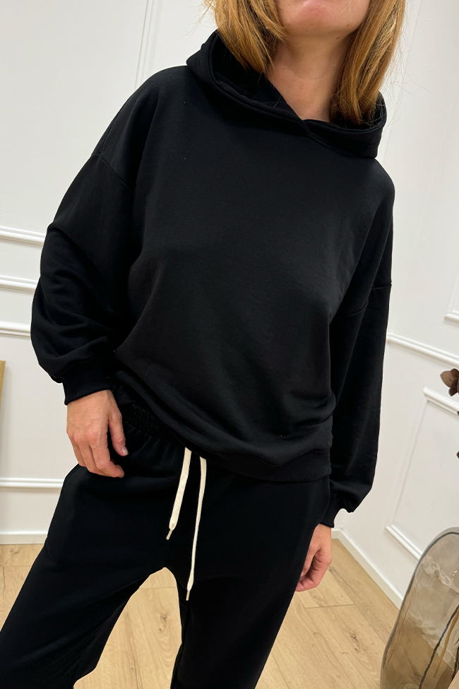 Vicolo - Felpa con cappuccio nera fit oversize