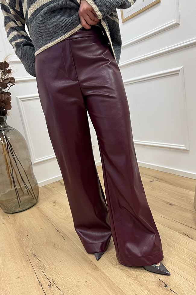 Haveone - Pantaloni in ecopelle bordeaux con elastico