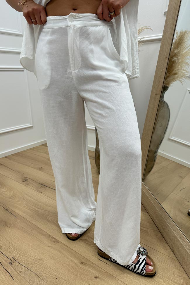 Haveone - Completo camicia e pantalone bianco misto lino