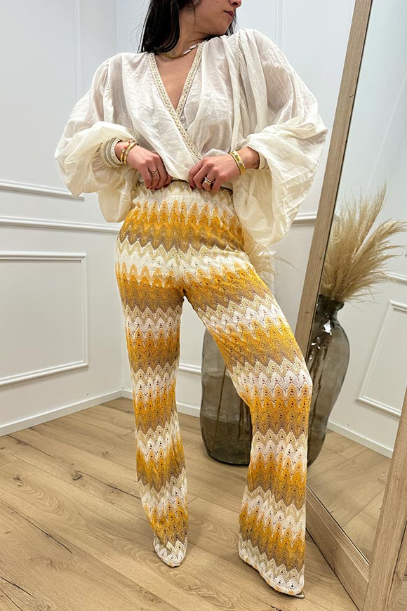 Haveone - Pantaloni stile "Missoni" senape a zampa