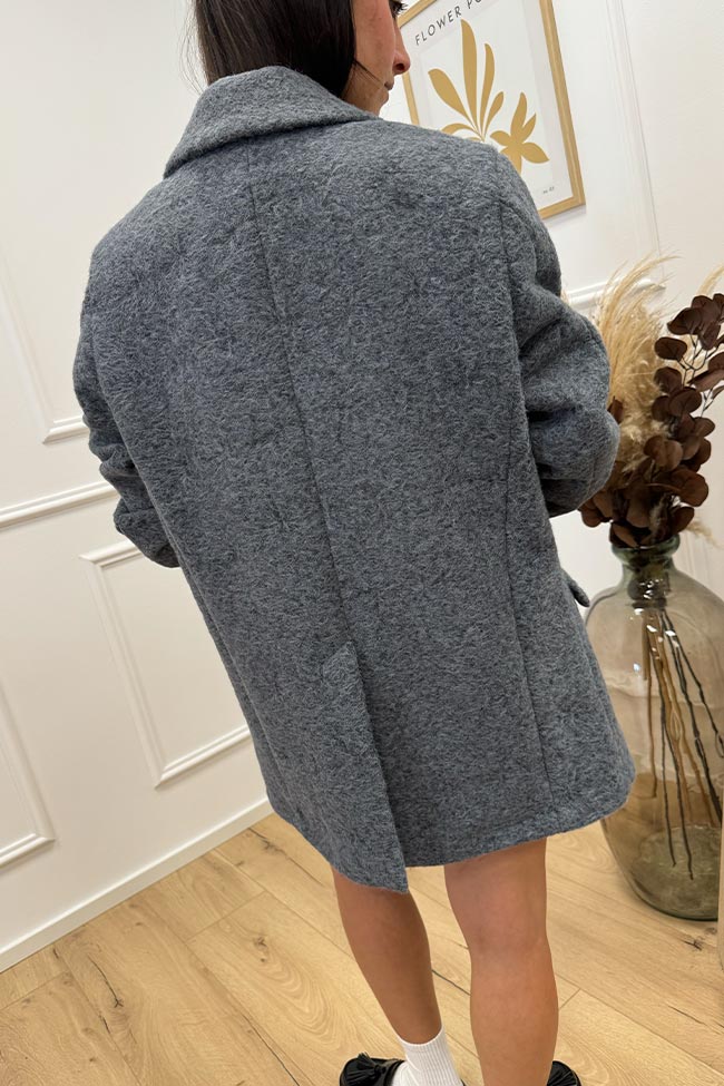 Haveone - Giacca cappotto corto grigio misto lana